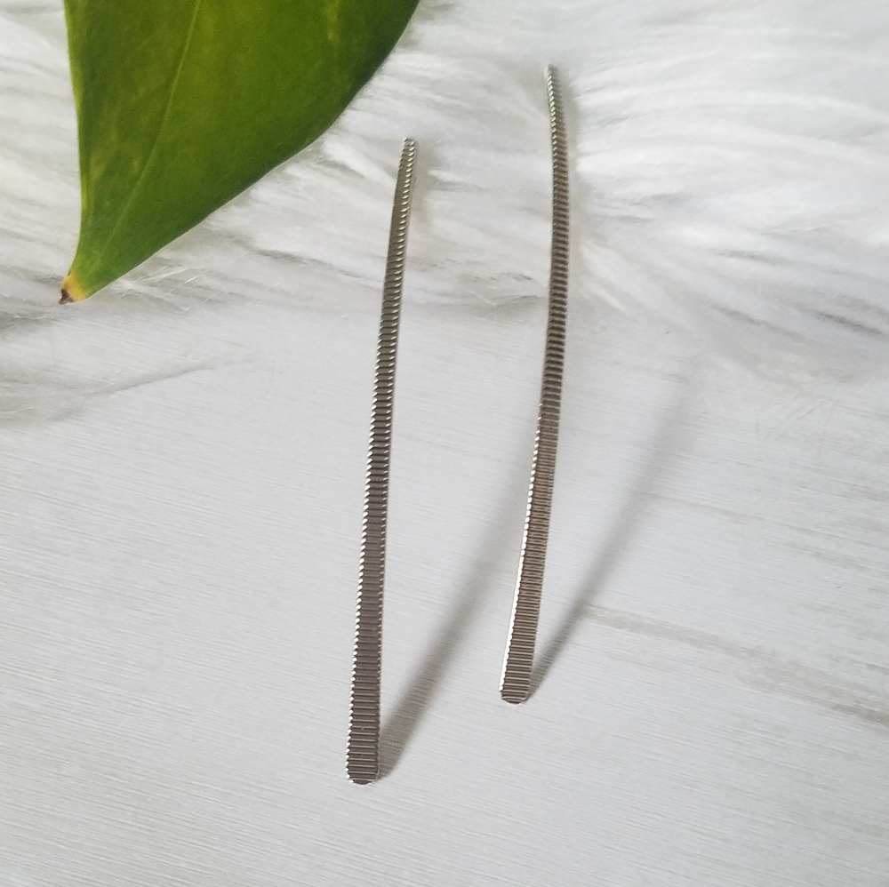 Walking Stick Silver Textured Earrings